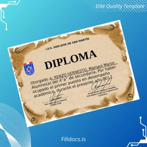 Fillable Peru I.E.E. Don Jose de San Martin High School Diploma Template Preview - FillDocs