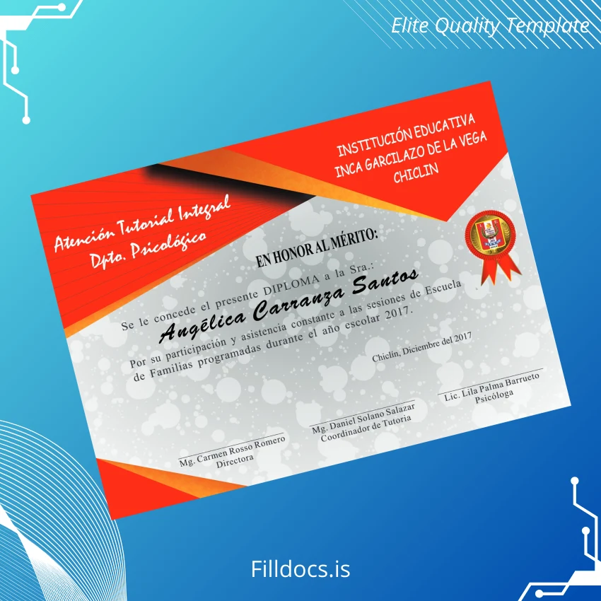 Fillable Peru Inca Garcilazo de la Vega Diploma Certificate Template Preview - FillDocs