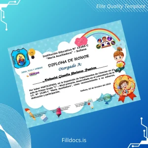 Fillable Peru Institución Educativa N° 15285-C Diploma de Honor Template Template Preview - FillDocs