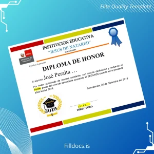 Fillable Peru Institution Educativa _Jesús de Nazared_ Honor Diploma Template Preview - FillDocs