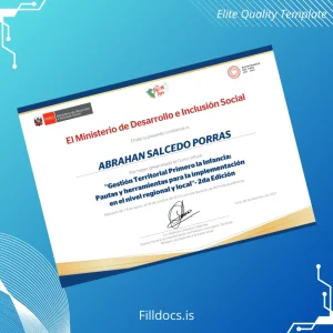 Fillable Peru Ministry of Development and Social Inclusion Completion Certificate in Territorial Management for Children Template Preview - FillDocs
