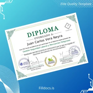 Fillable Peru National Customs School Diploma in Labor Security Management and Hazardous Goods Template Preview - FillDocs
