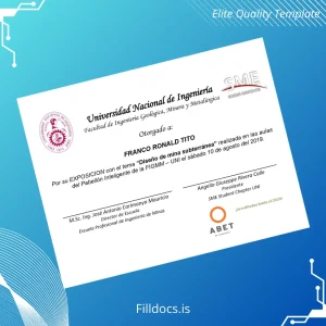 Fillable Peru National University of Engineering Certificate Template Preview - FillDocs