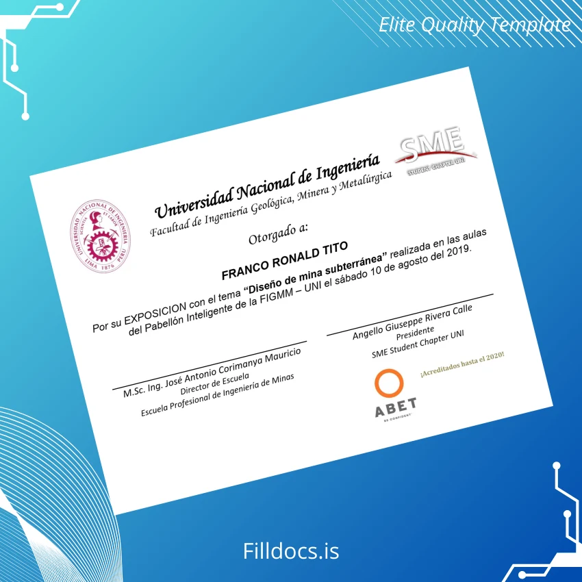 Fillable Peru National University of Engineering Certificate Template Preview - FillDocs
