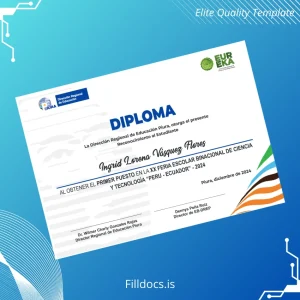 Fillable Peru Regional Direction of Education Piura Diploma EUREKA 2024 Award Template Preview - FillDocs
