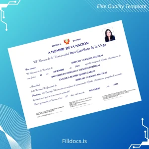 Fillable Peru Universidad Inca Garcilaso de la Vega Bachelor of Laws and Political Science Diploma Template Preview - FillDocs