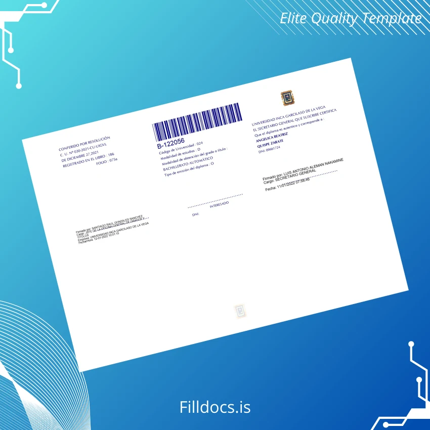 Fillable Peru Universidad Inca Garcilaso de la Vega Bachelor of Laws and Political Science Diploma page 2 Page Preview - FillDocs