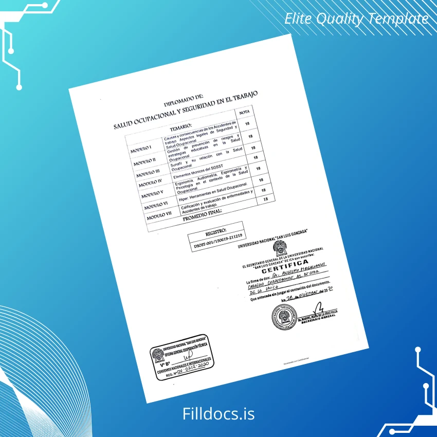 Fillable Peru Universidad Nacional _San Luis Gonzaga_ Diploma in Occupational Health and Safety page 2 Page Preview - FillDocs