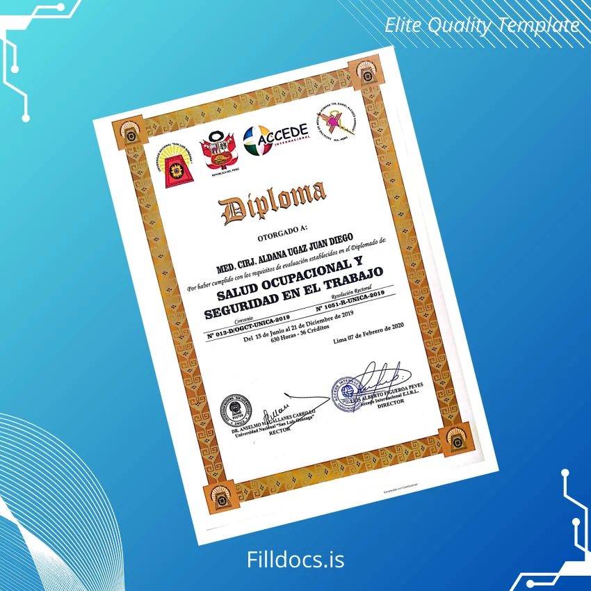 Fillable Peru Universidad Nacional _San Luis Gonzaga_ Diploma in Occupational Health and Safety Template Preview - FillDocs