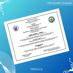 Fillable Philippines Antonio O. Singco Senior High School High School Diploma Template Preview - FillDocs