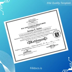 Fillable Philippines Bal Ason National High School High School Diploma Template Preview - FillDocs