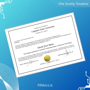 Fillable Philippines Cagayan State University Degree Certificate in Industrial Technology Major in Electrical Technology Template Preview - FillDocs