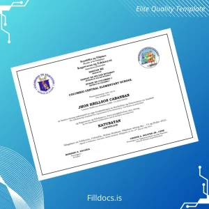 Fillable Philippines Columbio Central Elementary School Elementary Completion Certificate Template Preview - FillDocs