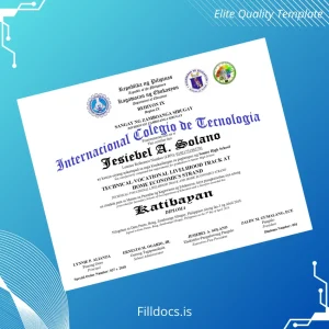 Fillable Philippines Internacional Colegio de Tecnologia Senior High School Diploma Template Preview - FillDocs