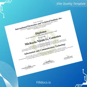 Fillable Philippines International Electronics and Technical Institute, Inc. Diploma in Information and Communication Technology Template Preview - FillDocs