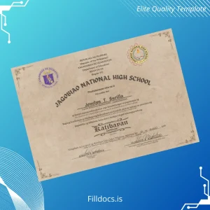 Fillable Philippines Jagobiao National High School High School Diploma Template Template Preview - FillDocs