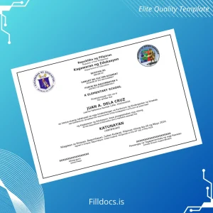 Fillable Philippines K Elementary School Kindergarten Completion Certificate Template Preview - FillDocs
