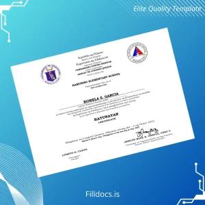 Fillable Philippines Kamuning Elementary School Elementary School Diploma Template Preview - FillDocs