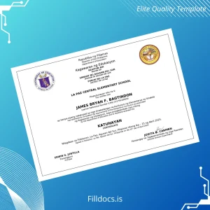 Fillable Philippines La Paz Central Elementary School Certificate of Completion Template Preview - FillDocs