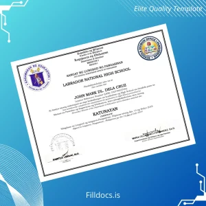 Fillable Philippines Labrador National High School High School Diploma Template Preview - FillDocs