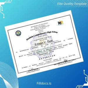 Fillable Philippines Maddela Comprehensive High School Secondary Course Diploma Template Preview - FillDocs
