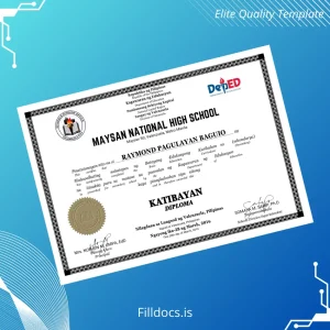 Fillable Philippines Maysan National High School High School Diploma Template Template Preview - FillDocs
