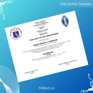 Fillable Philippines Our Lady of Piat High School Junior High School Diploma Template Preview - FillDocs