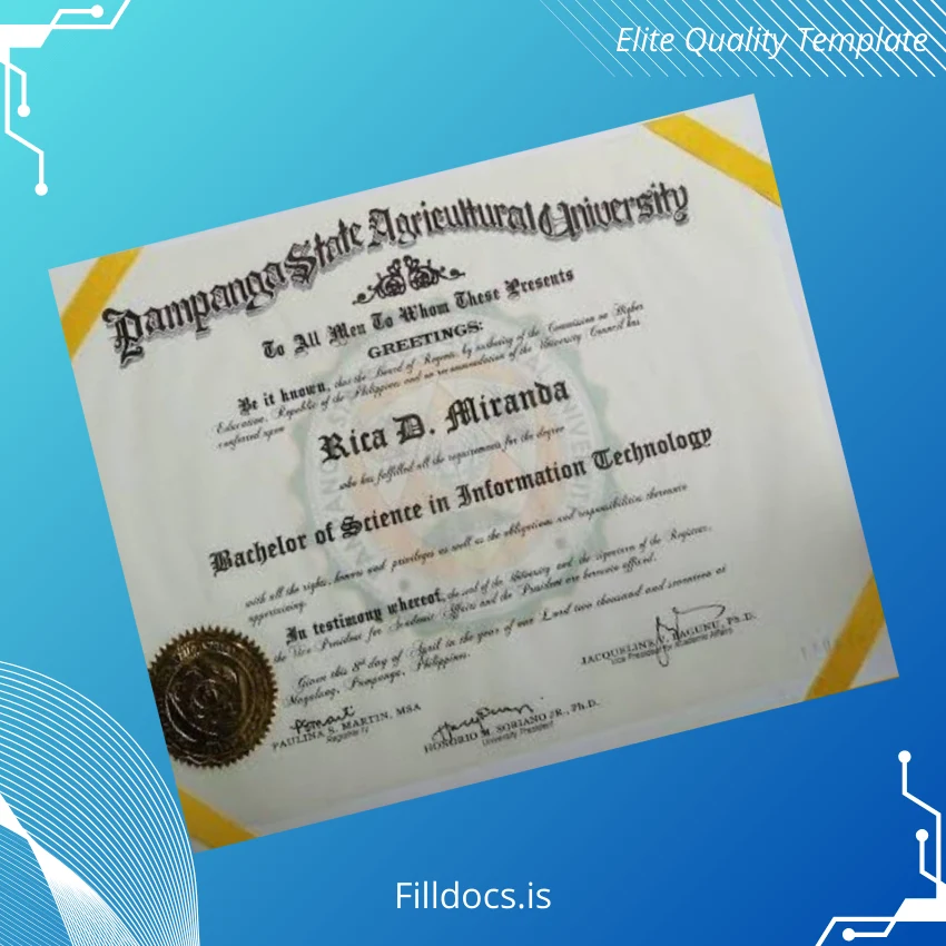 Fillable Philippines Pampanga State Agricultural University Bachelor of Science in Information Technology Template Template Preview - FillDocs