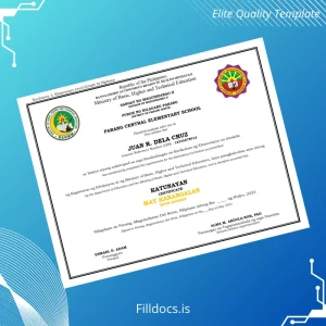 Fillable Philippines Parang Central Elementary School Elementary Level (Grade 6) Diploma Template Preview - FillDocs