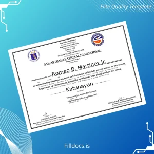 Fillable Philippines San Antonio National High School High School Diploma Template Preview - FillDocs