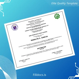 Fillable Philippines San Francisco High School High School Diploma Template Preview - FillDocs
