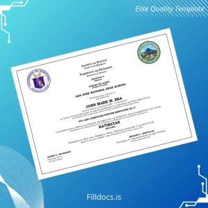Fillable Philippines San Jose National High School High School Diploma Template Preview - FillDocs