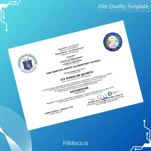 Fillable Philippines San Narciso Norte Elementary School Kindergarten Diploma Template Template Preview - FillDocs