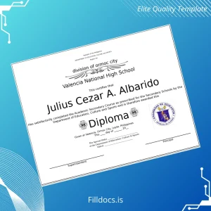 Fillable Philippines Valencia National High School High School Diploma Template Preview - FillDocs