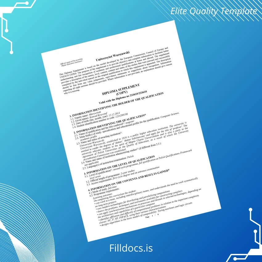 Fillable Poland University of Warsaw Master of Science in Computer Science Template Template Preview - FillDocs