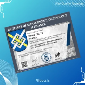 Fillable Portugal Institute of Management Technology & Finance Diploma in Digital Transformation and Operational Excellence Template Preview - FillDocs