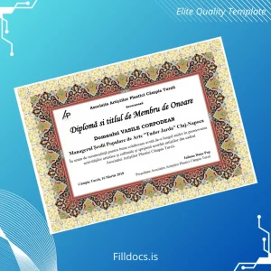Fillable Romania Asociatia Artistilor Plastici Campia Turzii Honorary Member Diploma Template Template Preview - FillDocs