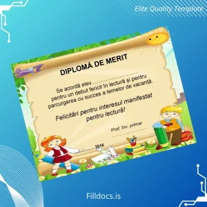 Fillable Romania Diploma of Merit for Reading Certificate Template Preview - FillDocs