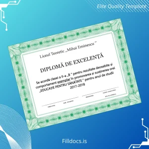Fillable Romania Liceul Teoretic Mihai Eminescu Diploma of Excellence Template Preview - FillDocs