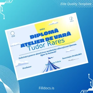 Fillable Romania OvidiuRO Summer Workshop Diploma Template Preview - FillDocs