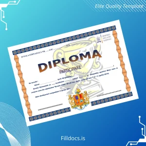 Fillable Romania School Diploma Participation Template Template Preview - FillDocs