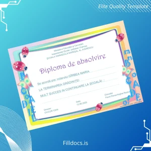 Fillable Romania School Gymnasium Maresal Averescu Kindergarten Completion Diploma Template Preview - FillDocs