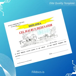 Fillable Romania School Name Diploma in Drawing Certificate Template Preview - FillDocs
