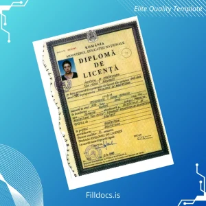 Fillable Romania University of Licensure Diploma Certificate Template Preview - FillDocs
