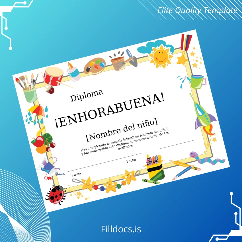 Fillable Spain Diploma Certificate for Kindergarten Completion Template Preview - FillDocs