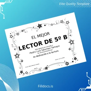 Fillable Spain Diploma Pedro Best Reader Award Template Template Preview - FillDocs