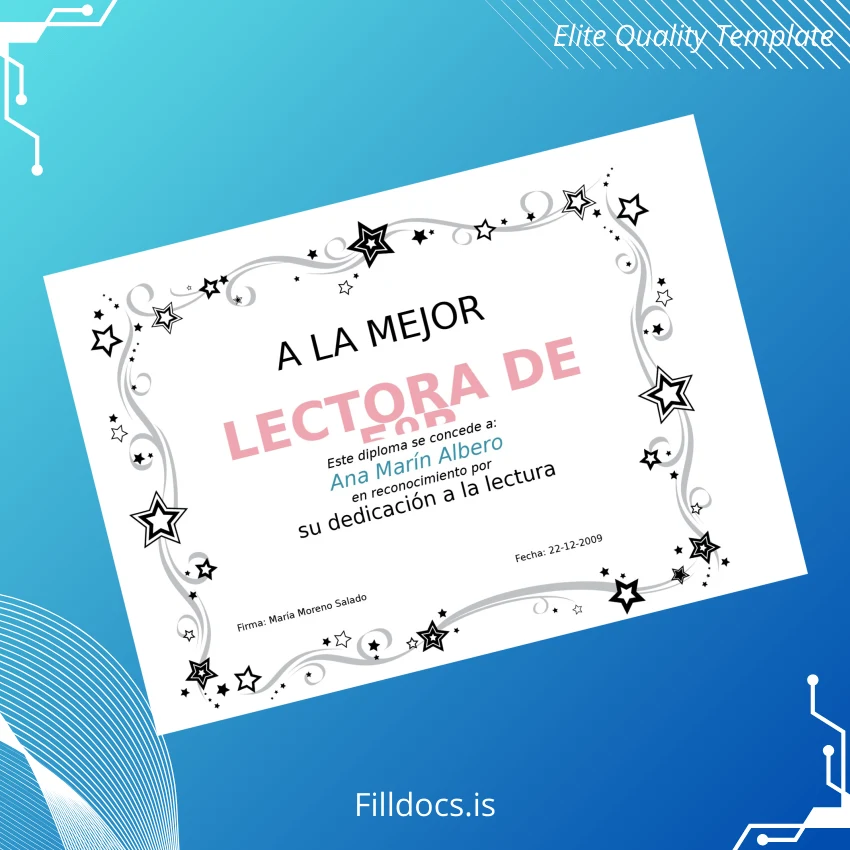 Fillable Spain Diploma a la Mejor Lectora Certificate Template Preview - FillDocs