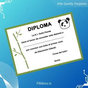 Fillable Spain E.I. Ozito Panda Diploma Template Template Preview - FillDocs