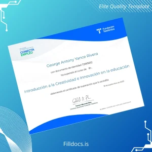 Fillable Spain Fundación Telefónica Course Certificate in Creativity and Innovation in Education Template Preview - FillDocs