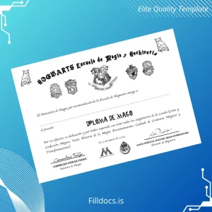 Fillable Spain Hogwarts School of Magic and Wizardry Wizard Diploma Template Template Preview - FillDocs